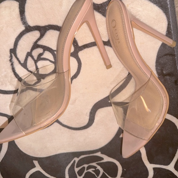 Olivia Jaymes Echo Women's Pointy Open Toe Clear  Mules Heel Taupe Size 7 - Picture 7 of 13
